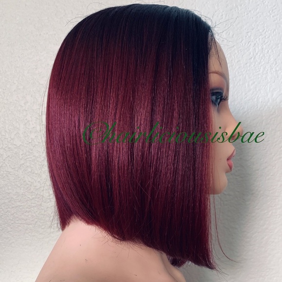 Bob wig ombré red burgundy black middle part main image 5
